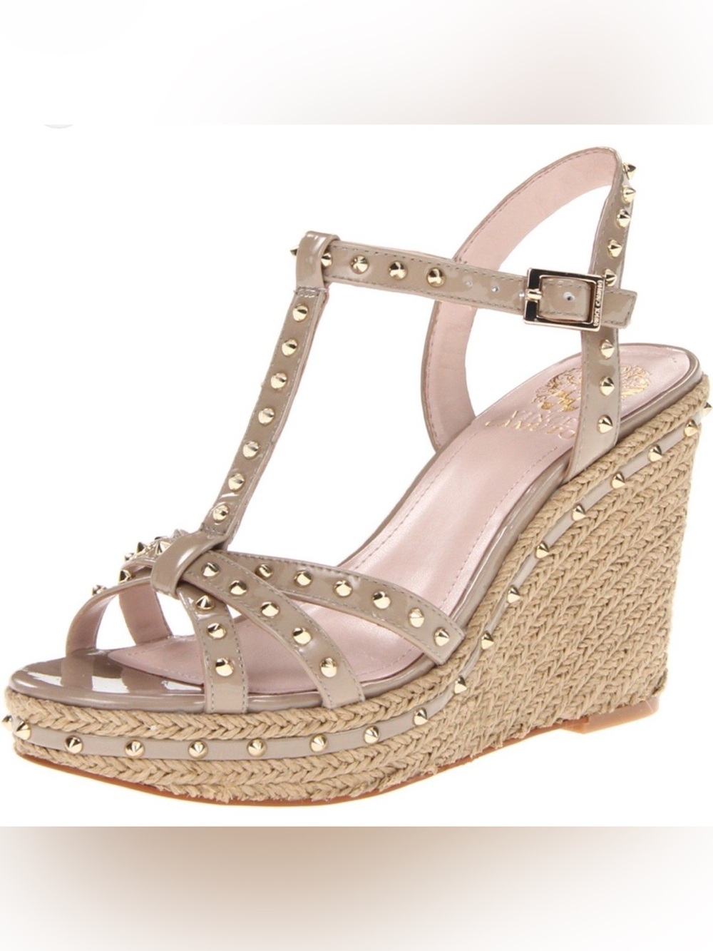 Vince Camuto Tamblyn Studded Neutral Wedge Sandals - Patent  Size 8
